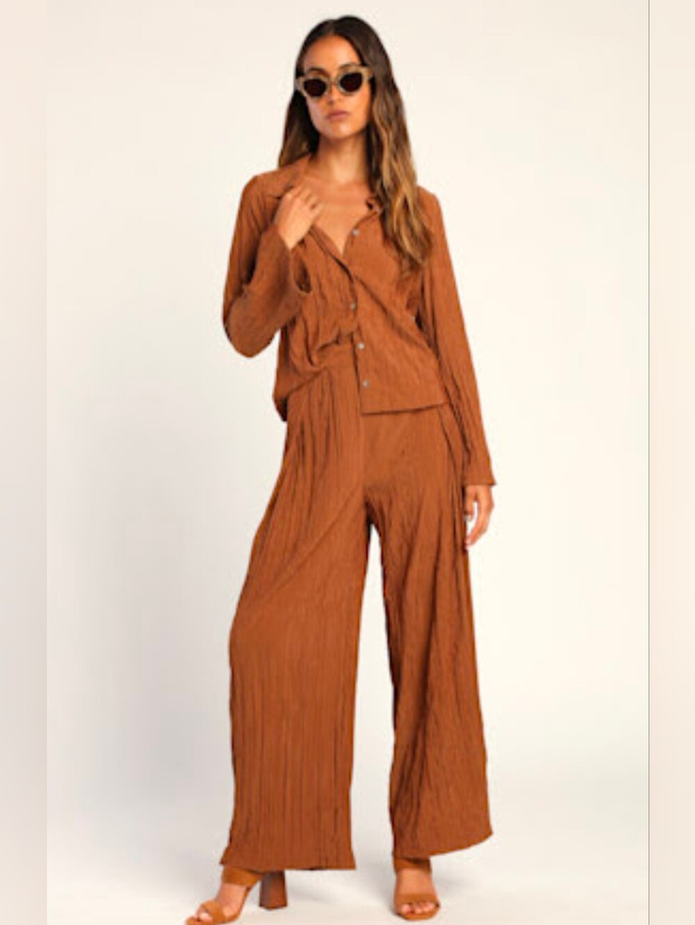 Lulu's Ribbed Wide-Leg Pants in Brown